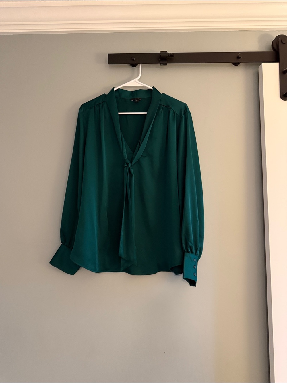 Ann Taylor Green Tie-Neck Blouse - Women's Top